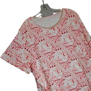 Kim Rogers Woman Plus Size 2X‎ Red White Geometric Tribal Cotton T-Shirt Tee